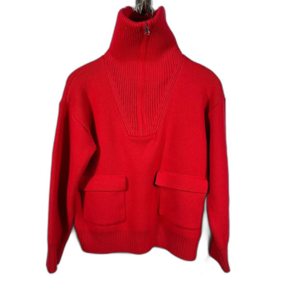 Anthropologie Red Crop Half-Zip Pullover Sweater Pockets Size XS Valentine's Day - Picture 11 of 16